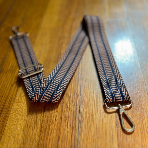 Copper & Navy Retro Aztec Stripe Adjustable Crossbody Purse Strap, Gold Hardware - Picture 6 of 8